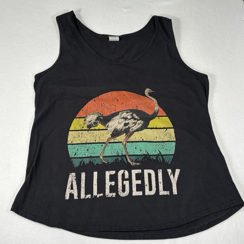 ALLEGEDLY Tank Top Ostrich Graphic Sun Fade Black T Shirt Vintage Worn